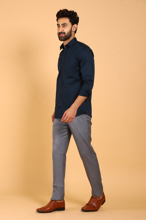 Veshbhoshaa Bluebird Men'S Dark Blue Premium Satin Shirt